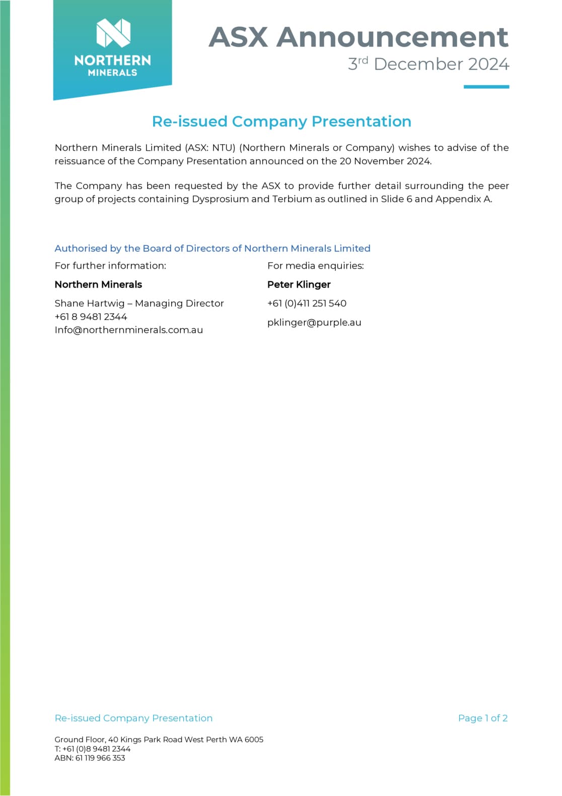 Reissued Company Presentation - An Afternoon with ORDS